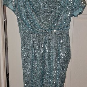 Alexia Admor Shimmering Teal Sequin Midi Dress